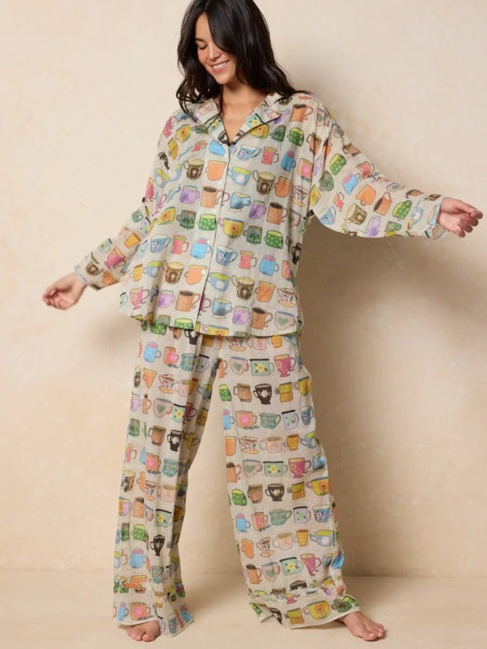 Natural Life Dreamy Cotton Pajama Set - Coffee Cups